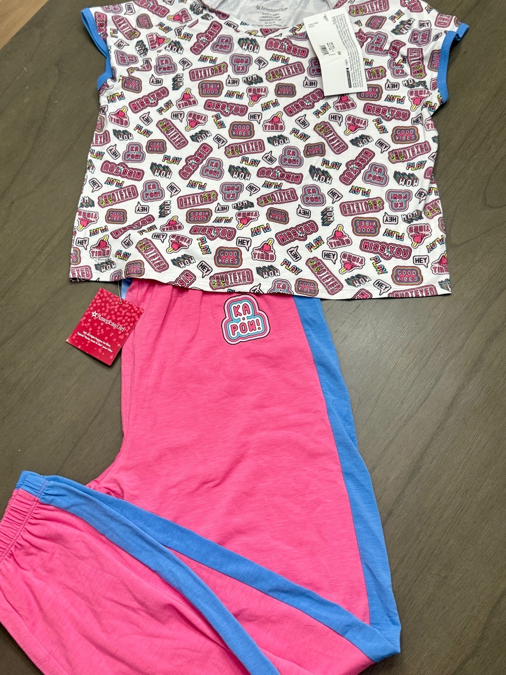 American Girl Pink and Blue Graphic Pajama Set